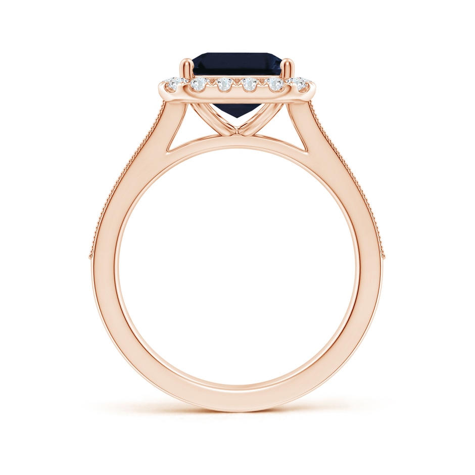 10x8mm A Emerald-Cut Blue Sapphire Reverse Tapered Shank Halo Engagement Ring in Rose Gold side 199