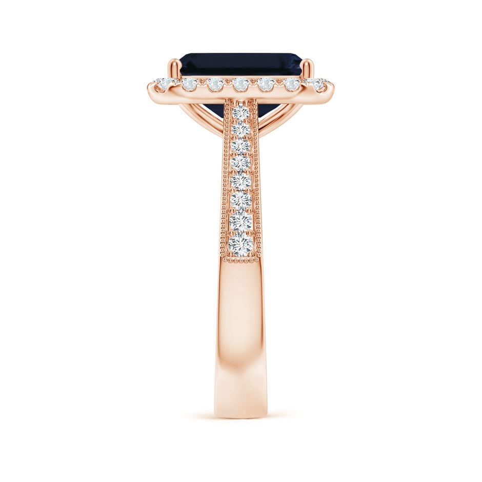 10x8mm A Emerald-Cut Blue Sapphire Reverse Tapered Shank Halo Engagement Ring in Rose Gold side 299