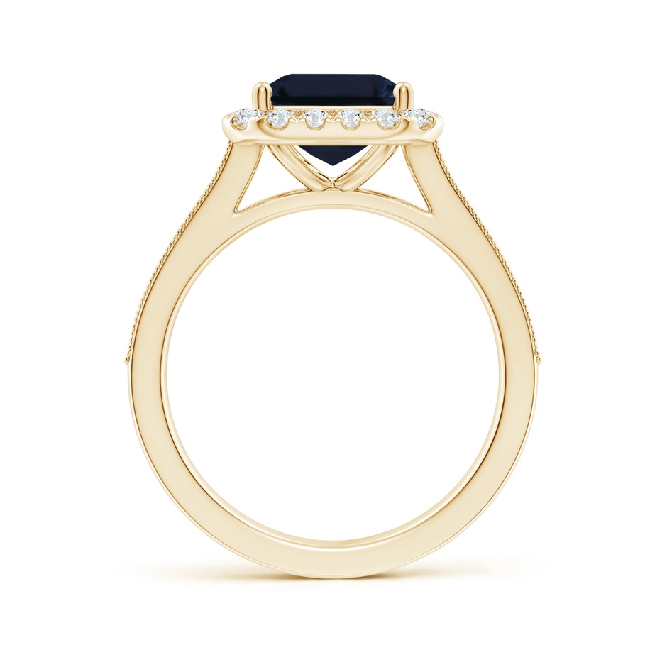 10x8mm A Emerald-Cut Blue Sapphire Reverse Tapered Shank Halo Engagement Ring in Yellow Gold side 199