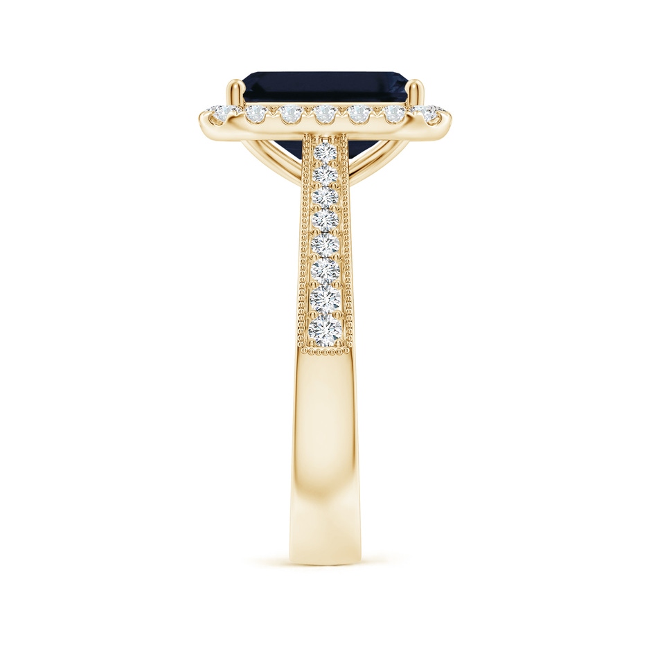 10x8mm A Emerald-Cut Blue Sapphire Reverse Tapered Shank Halo Engagement Ring in Yellow Gold side 299
