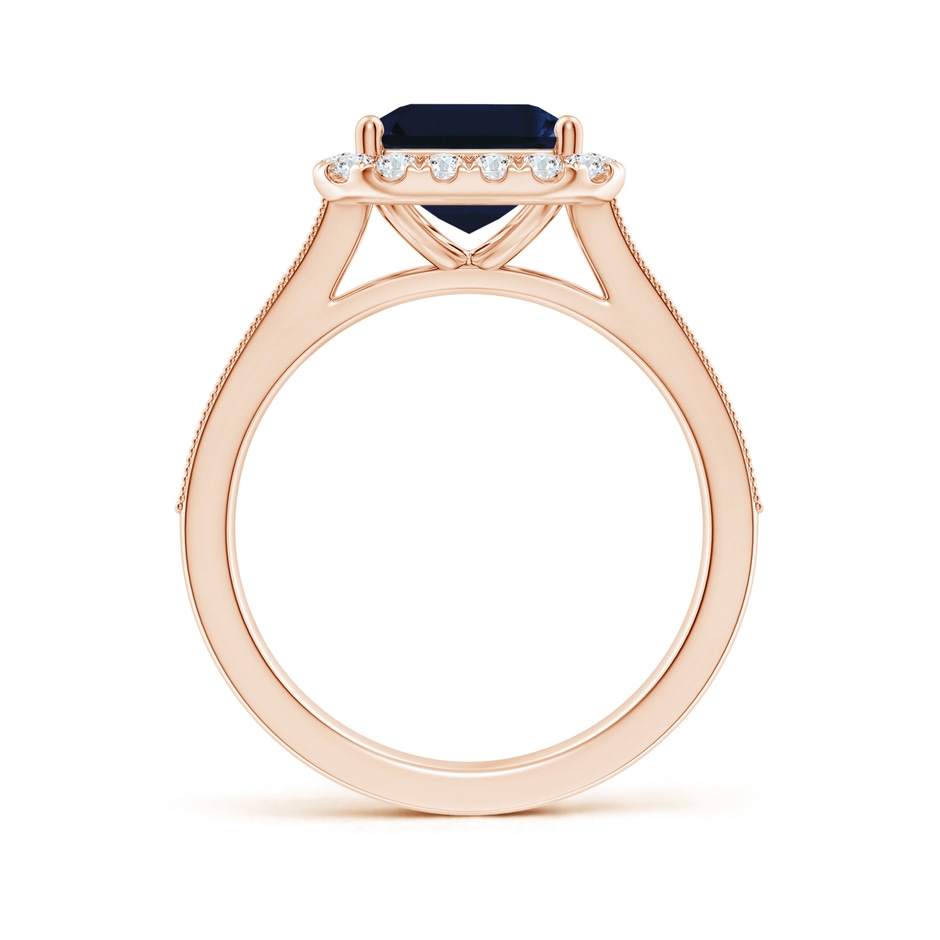 10x8mm AA Emerald-Cut Blue Sapphire Reverse Tapered Shank Halo Engagement Ring in 18K Rose Gold side 199