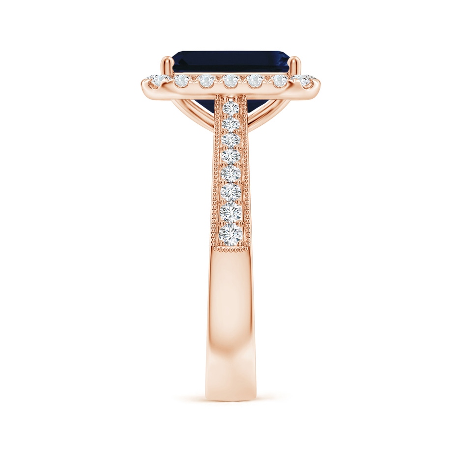 10x8mm AA Emerald-Cut Blue Sapphire Reverse Tapered Shank Halo Engagement Ring in 18K Rose Gold side 299