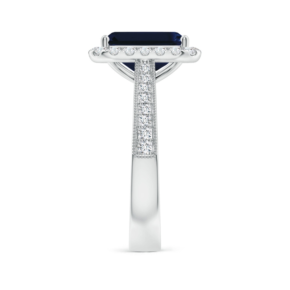 10x8mm AA Emerald-Cut Blue Sapphire Reverse Tapered Shank Halo Engagement Ring in White Gold side 299