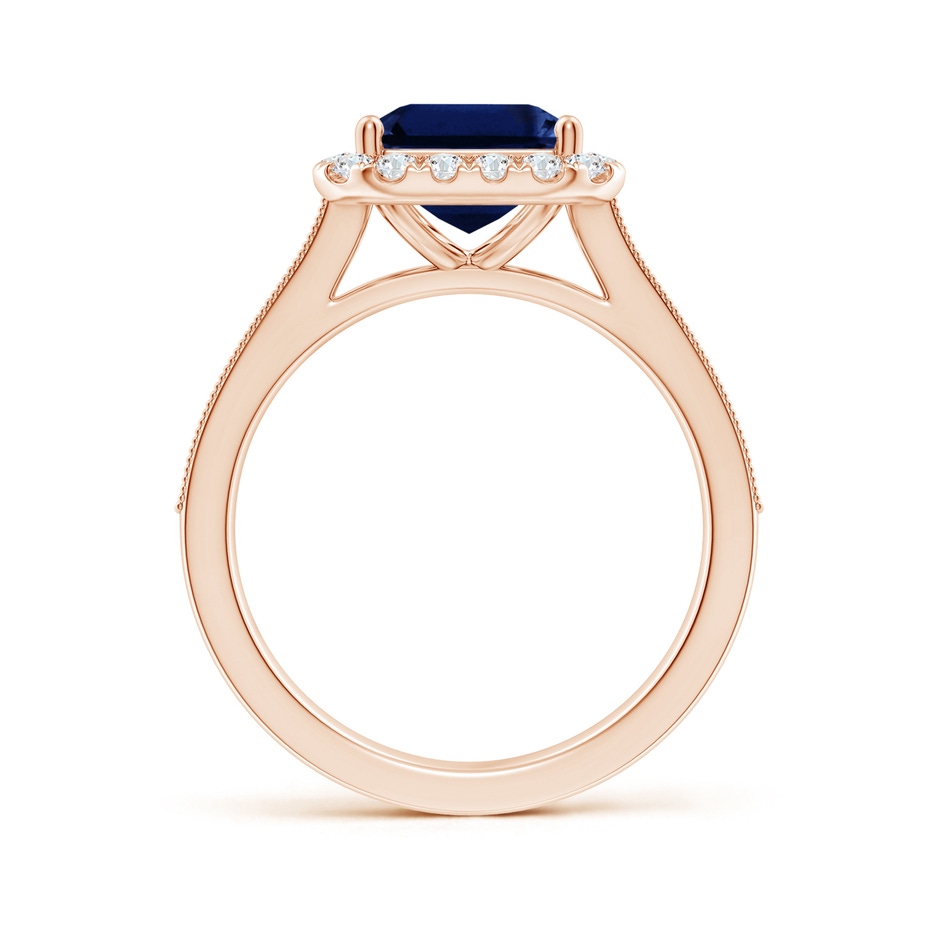 10x8mm AAA Emerald-Cut Blue Sapphire Reverse Tapered Shank Halo Engagement Ring in Rose Gold side 199