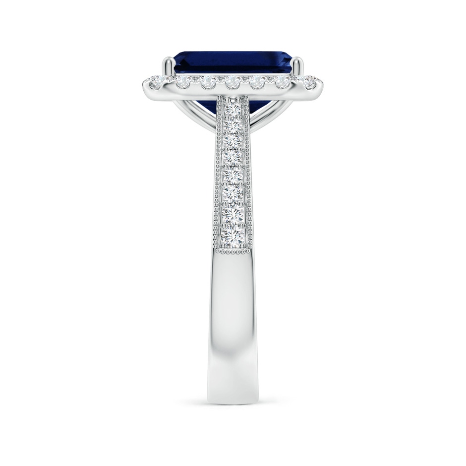 10x8mm AAA Emerald-Cut Blue Sapphire Reverse Tapered Shank Halo Engagement Ring in White Gold side 299