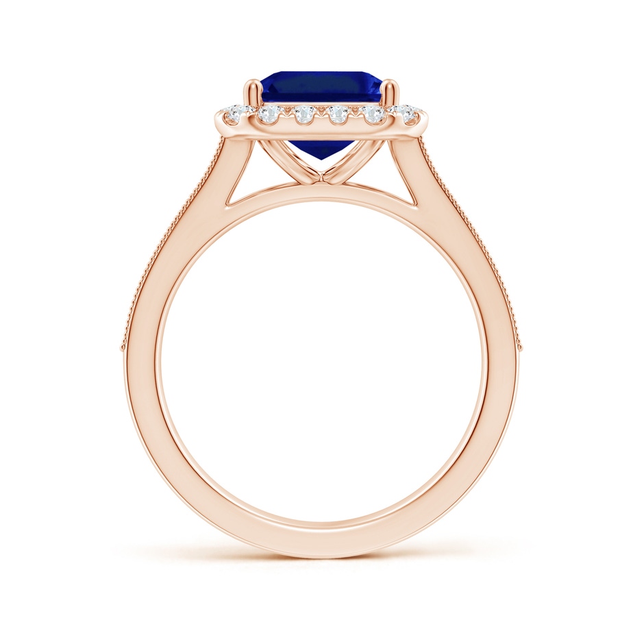 10x8mm AAAA Emerald-Cut Blue Sapphire Reverse Tapered Shank Halo Engagement Ring in 18K Rose Gold side 199