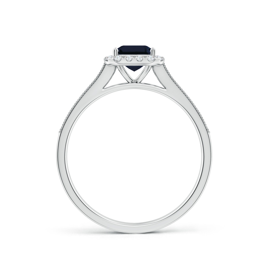 7x5mm A Emerald-Cut Blue Sapphire Reverse Tapered Shank Halo Engagement Ring in White Gold side 199
