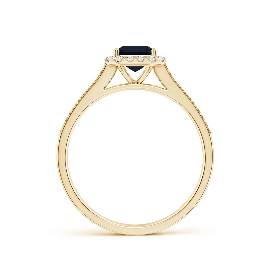 7x5mm A Emerald-Cut Blue Sapphire Reverse Tapered Shank Halo Engagement Ring in Yellow Gold side 199