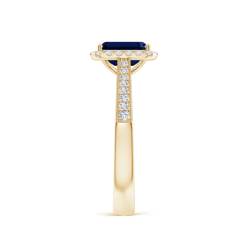 7x5mm AAA Emerald-Cut Blue Sapphire Reverse Tapered Shank Halo Engagement Ring in 18K Yellow Gold side 299
