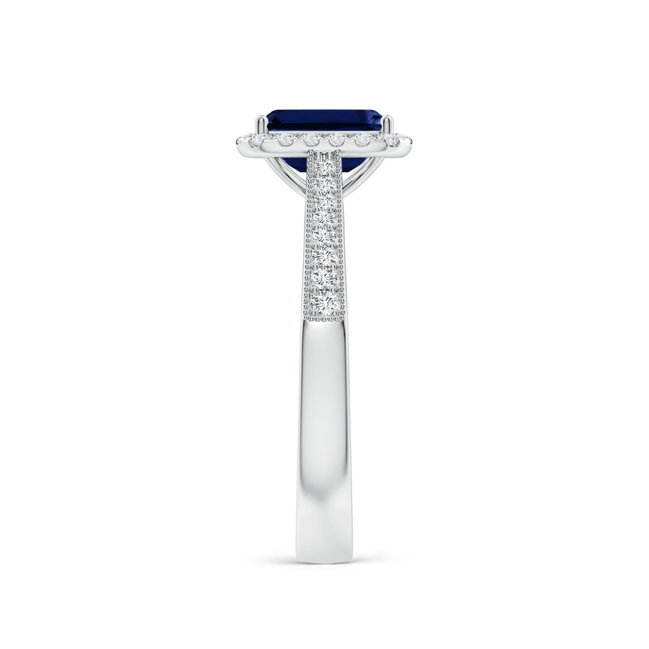 7x5mm AAA Emerald-Cut Blue Sapphire Reverse Tapered Shank Halo Engagement Ring in P950 Platinum side 299