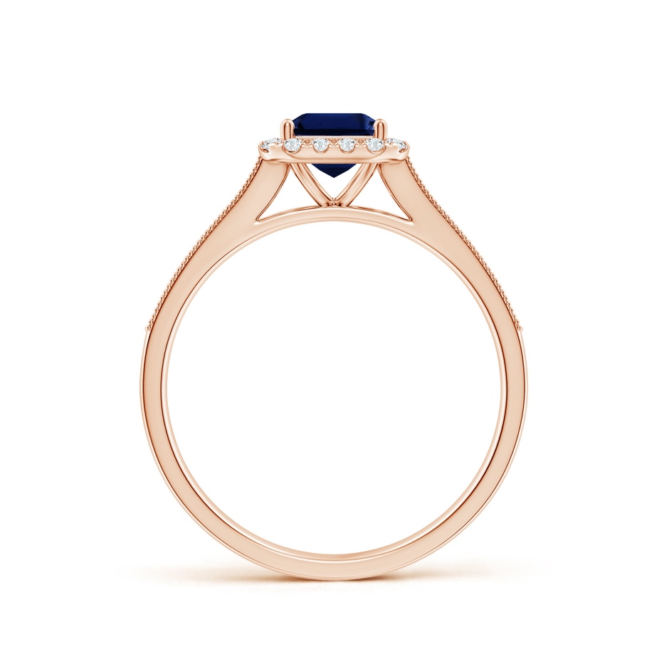 7x5mm AAA Emerald-Cut Blue Sapphire Reverse Tapered Shank Halo Engagement Ring in Rose Gold side 199