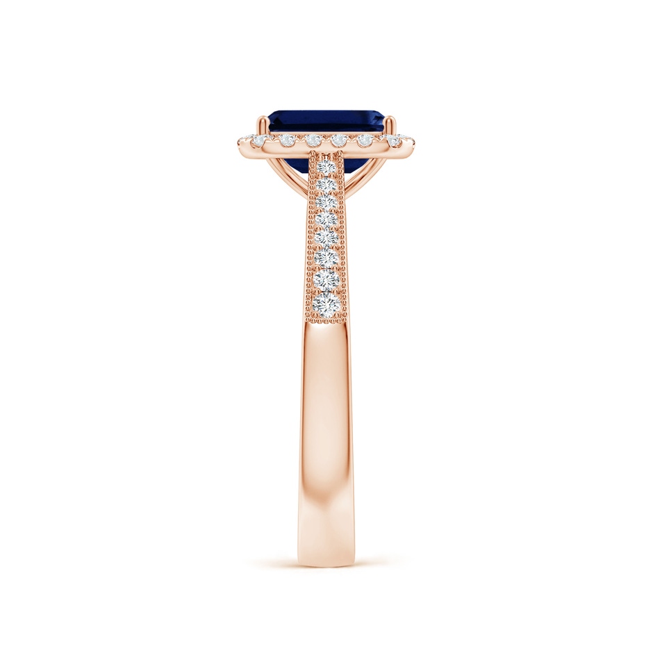 7x5mm AAA Emerald-Cut Blue Sapphire Reverse Tapered Shank Halo Engagement Ring in Rose Gold side 299