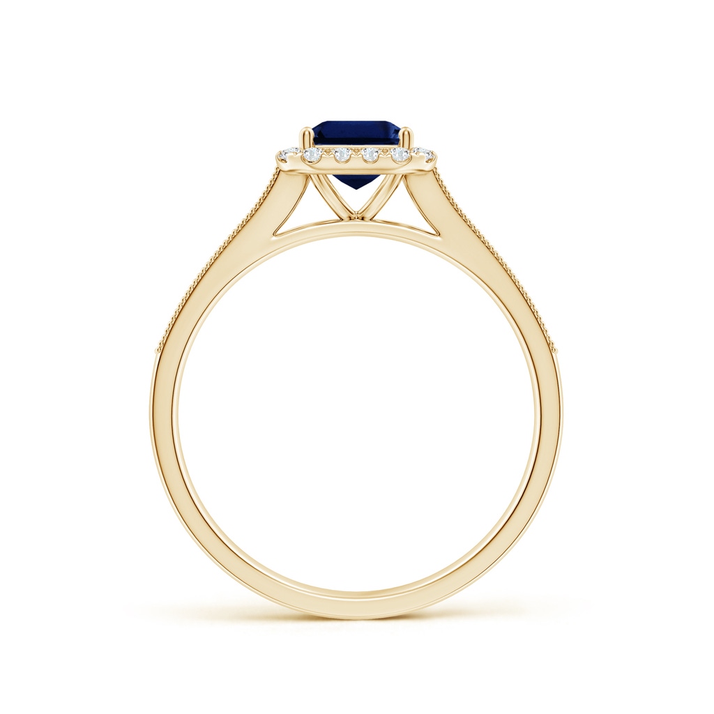 7x5mm AAA Emerald-Cut Blue Sapphire Reverse Tapered Shank Halo Engagement Ring in Yellow Gold - side 199