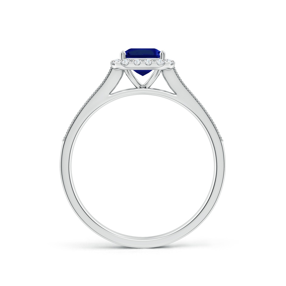 7x5mm AAAA Emerald-Cut Blue Sapphire Reverse Tapered Shank Halo Engagement Ring in P950 Platinum side 199