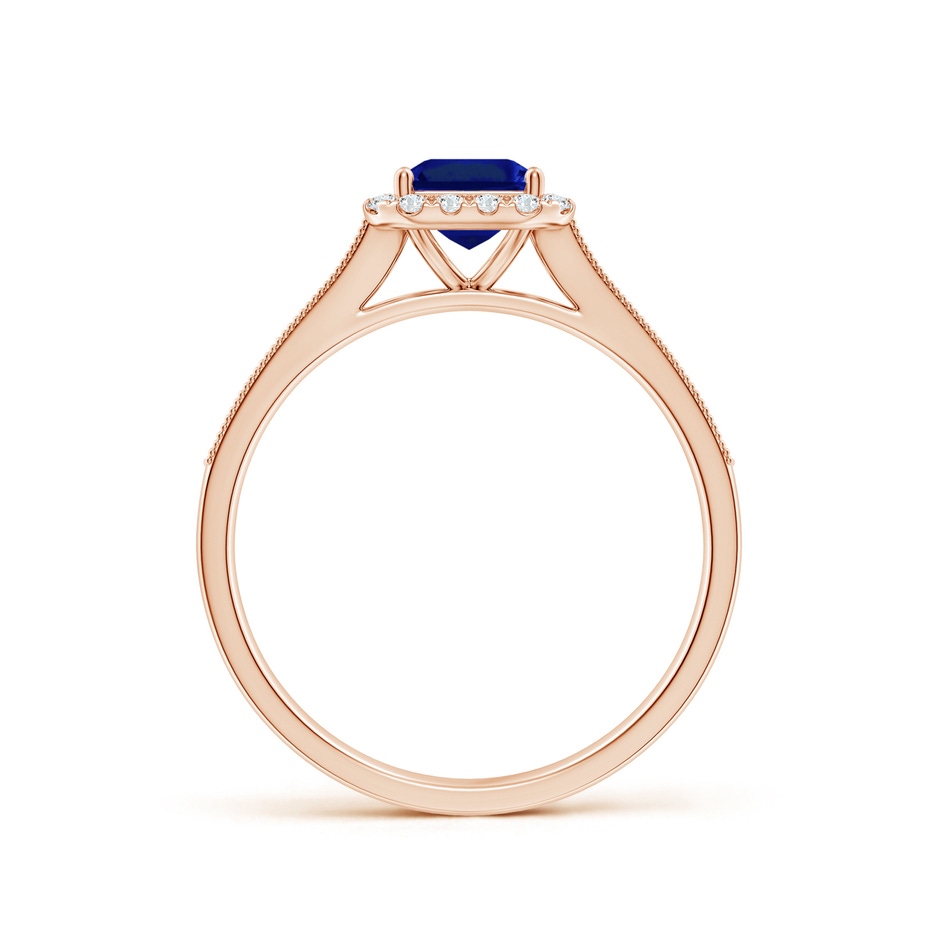 7x5mm AAAA Emerald-Cut Blue Sapphire Reverse Tapered Shank Halo Engagement Ring in Rose Gold side 199