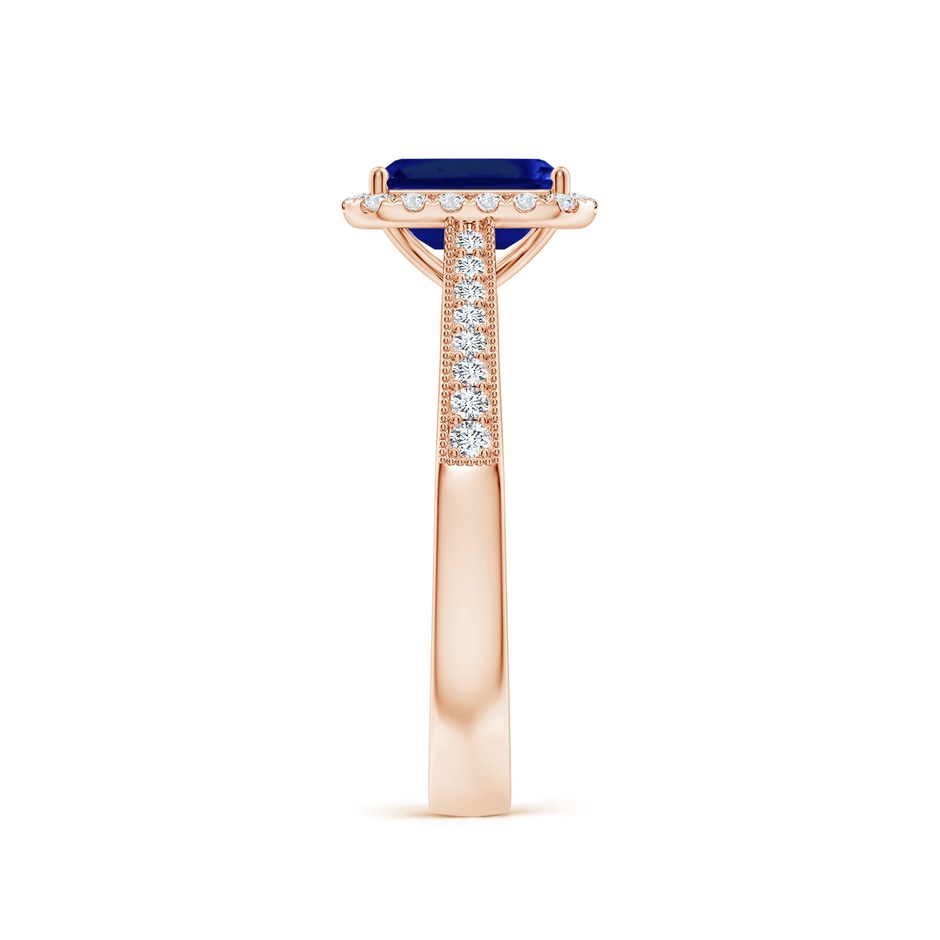7x5mm AAAA Emerald-Cut Blue Sapphire Reverse Tapered Shank Halo Engagement Ring in Rose Gold side 299