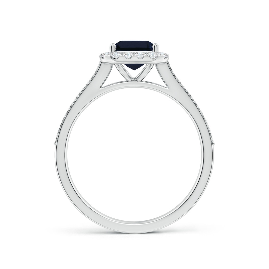 8x6mm A Emerald-Cut Blue Sapphire Reverse Tapered Shank Halo Engagement Ring in White Gold side 199