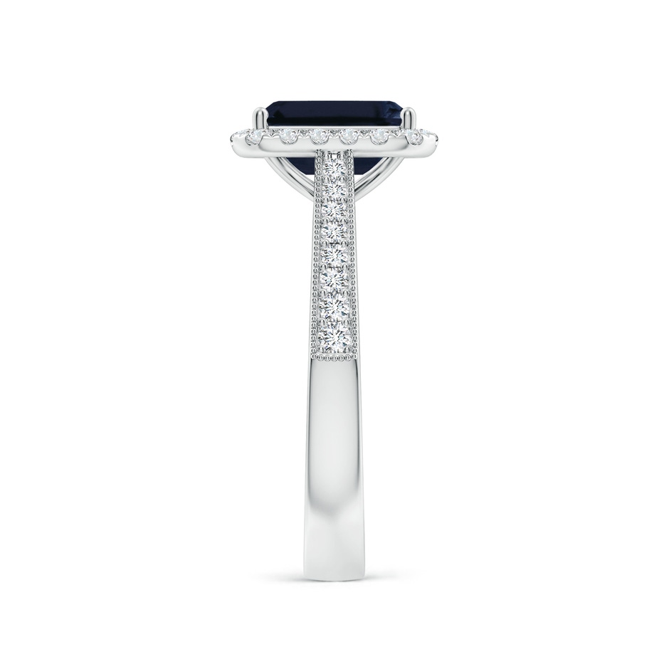 8x6mm A Emerald-Cut Blue Sapphire Reverse Tapered Shank Halo Engagement Ring in White Gold side 299