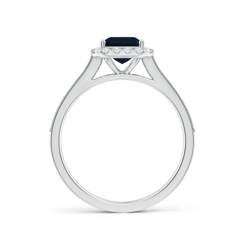 8x6mm AA Emerald-Cut Blue Sapphire Reverse Tapered Shank Halo Engagement Ring in White Gold side 199