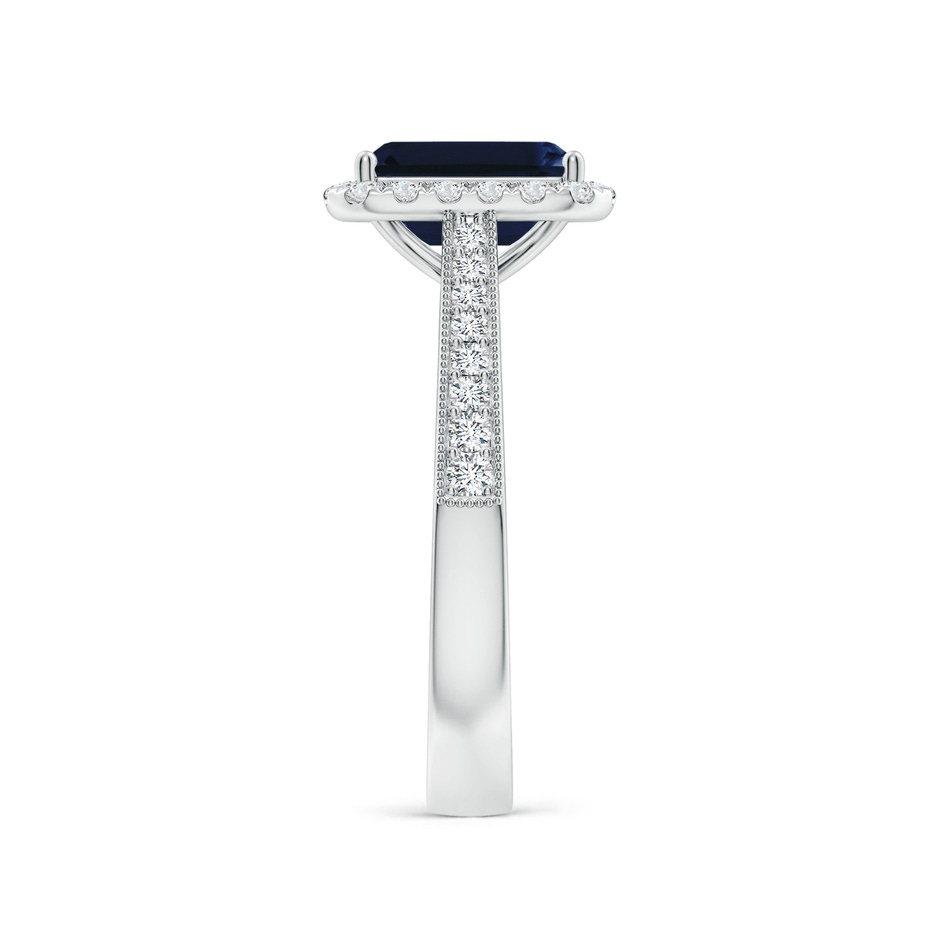 8x6mm AA Emerald-Cut Blue Sapphire Reverse Tapered Shank Halo Engagement Ring in White Gold side 299