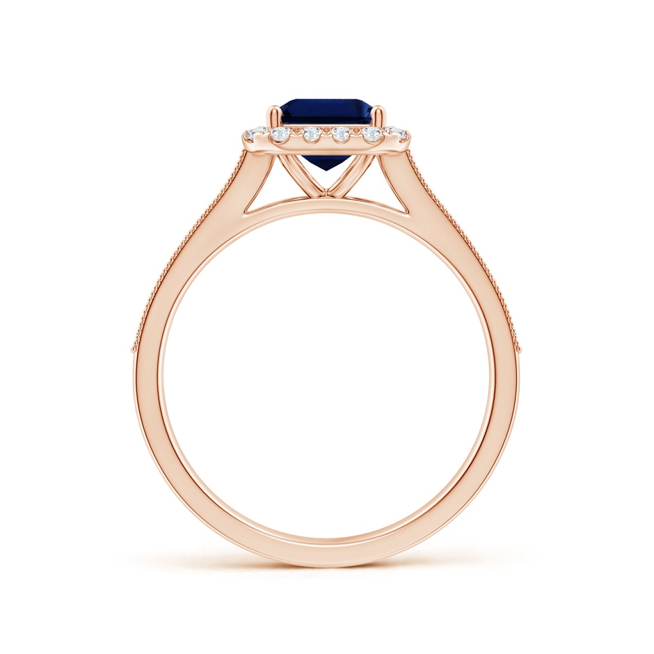 8x6mm AAA Emerald-Cut Blue Sapphire Reverse Tapered Shank Halo Engagement Ring in Rose Gold side 199