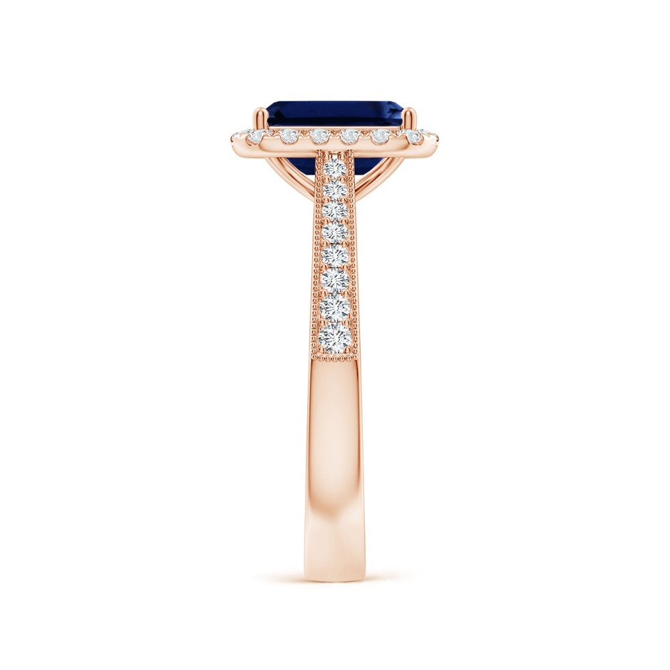 8x6mm AAA Emerald-Cut Blue Sapphire Reverse Tapered Shank Halo Engagement Ring in Rose Gold side 299