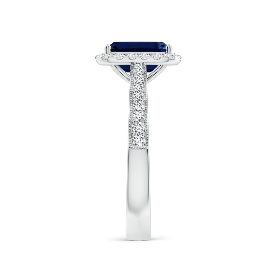 8x6mm AAA Emerald-Cut Blue Sapphire Reverse Tapered Shank Halo Engagement Ring in White Gold side 299