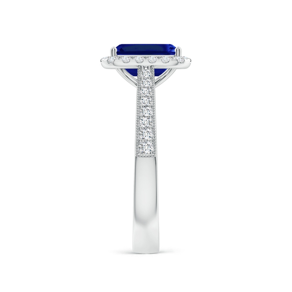 8x6mm AAAA Emerald-Cut Blue Sapphire Reverse Tapered Shank Halo Engagement Ring in P950 Platinum side 299