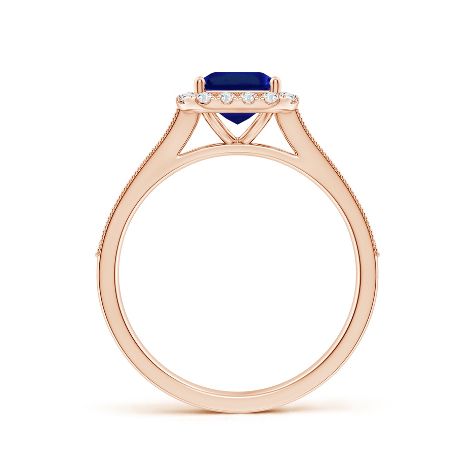 8x6mm AAAA Emerald-Cut Blue Sapphire Reverse Tapered Shank Halo Engagement Ring in Rose Gold side 199