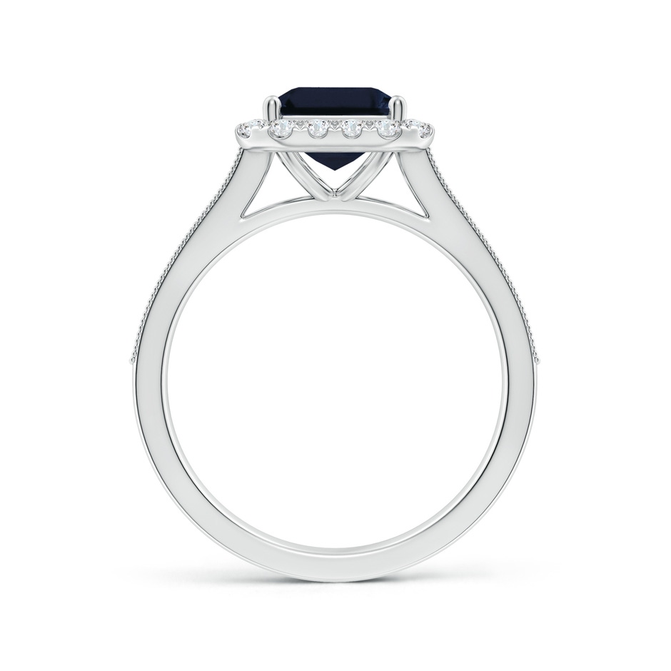 9x7mm A Emerald-Cut Blue Sapphire Reverse Tapered Shank Halo Engagement Ring in White Gold side 199