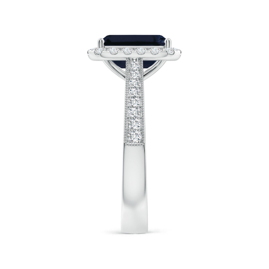 9x7mm A Emerald-Cut Blue Sapphire Reverse Tapered Shank Halo Engagement Ring in White Gold side 299