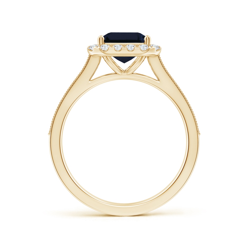 9x7mm A Emerald-Cut Blue Sapphire Reverse Tapered Shank Halo Engagement Ring in Yellow Gold side 199