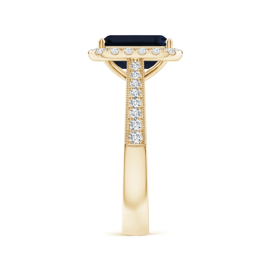 9x7mm A Emerald-Cut Blue Sapphire Reverse Tapered Shank Halo Engagement Ring in Yellow Gold side 299