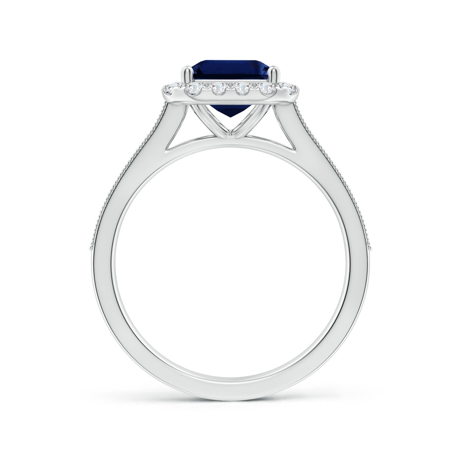 9x7mm AAA Emerald-Cut Blue Sapphire Reverse Tapered Shank Halo Engagement Ring in P950 Platinum side 199