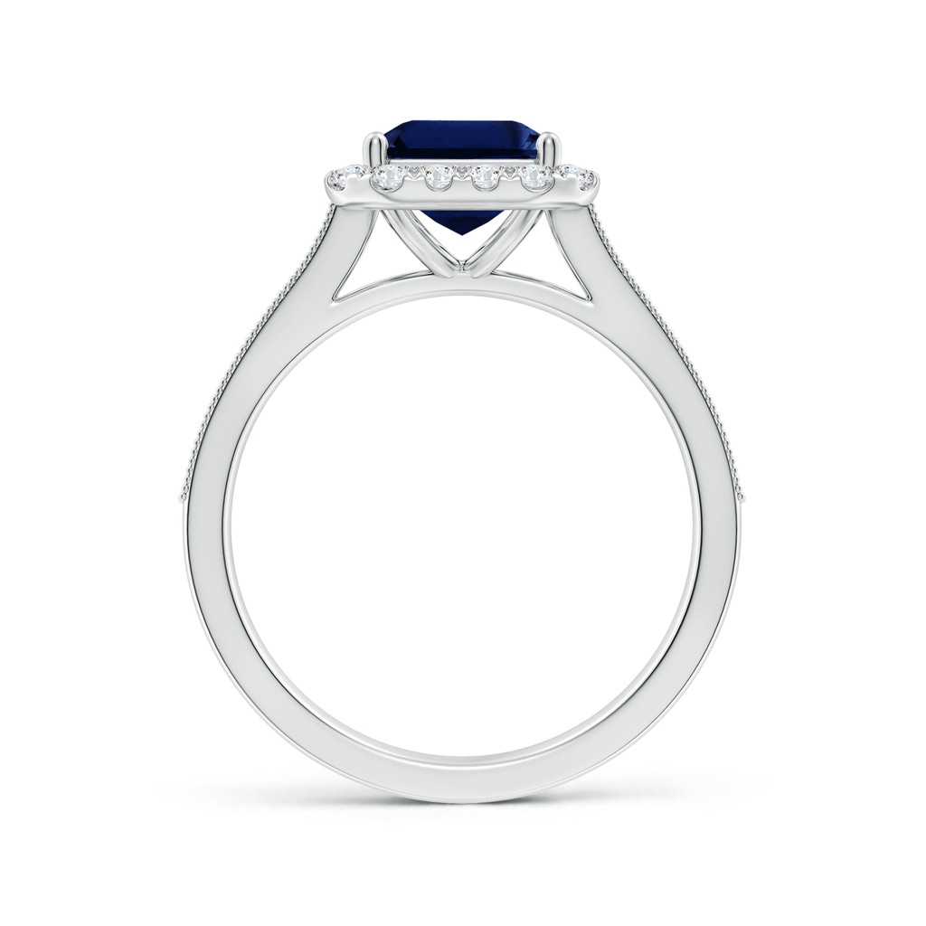 9x7mm AAA Emerald-Cut Blue Sapphire Reverse Tapered Shank Halo Engagement Ring in White Gold - side 199