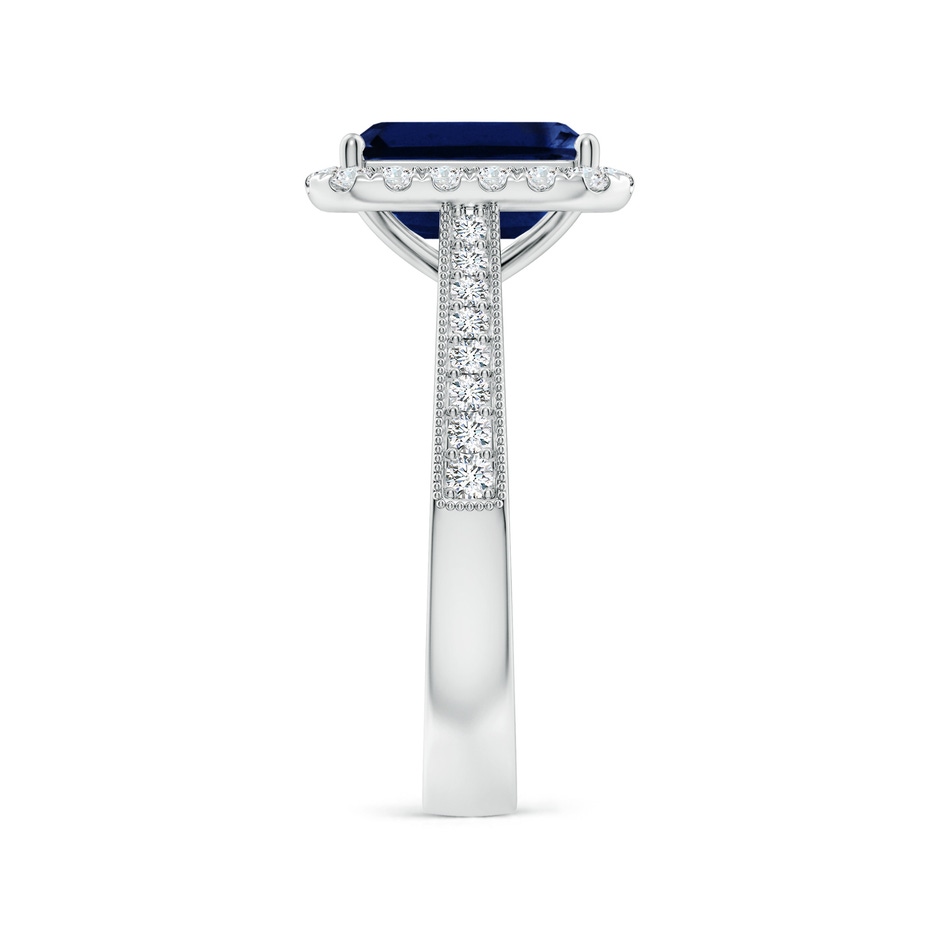9x7mm AAA Emerald-Cut Blue Sapphire Reverse Tapered Shank Halo Engagement Ring in White Gold side 299