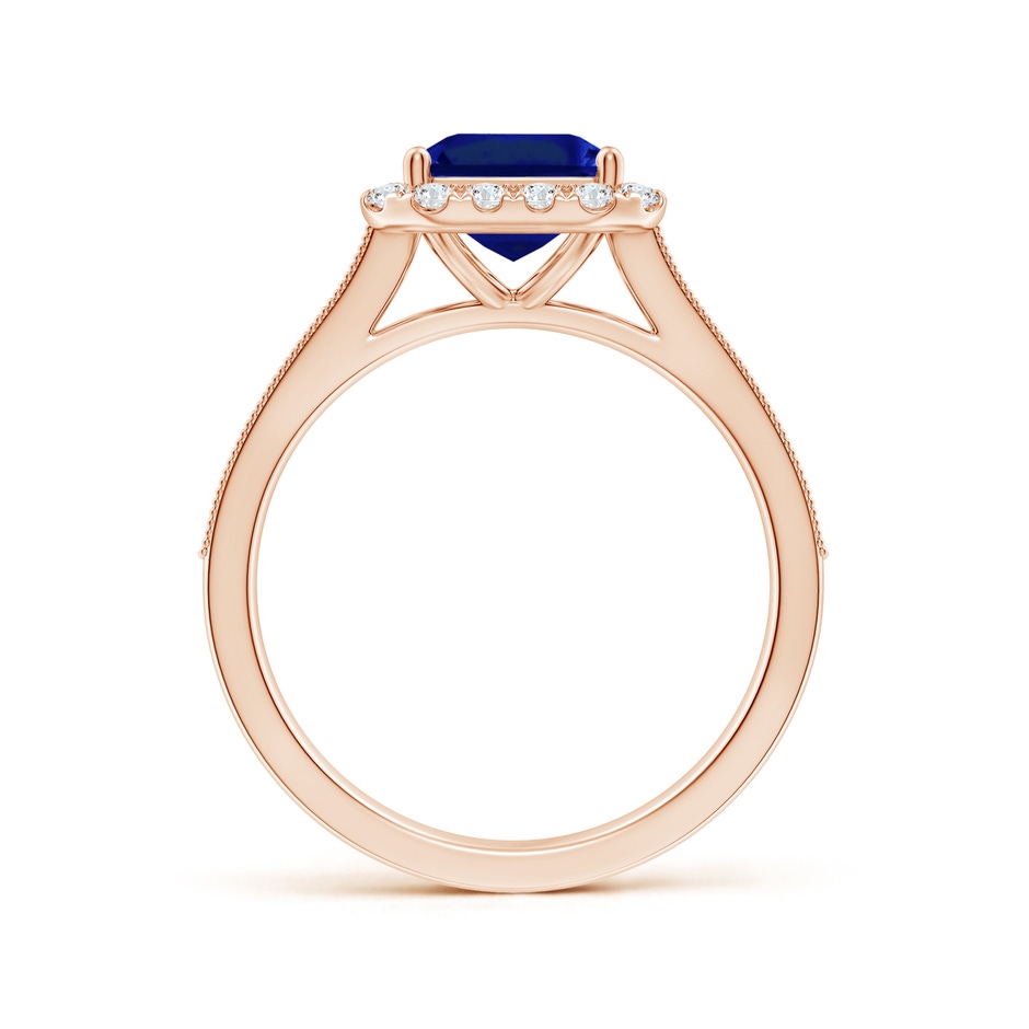 9x7mm AAAA Emerald-Cut Blue Sapphire Reverse Tapered Shank Halo Engagement Ring in 18K Rose Gold side 199
