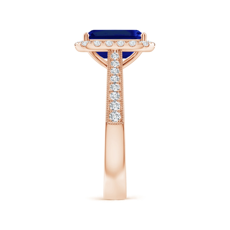 9x7mm AAAA Emerald-Cut Blue Sapphire Reverse Tapered Shank Halo Engagement Ring in 18K Rose Gold side 299