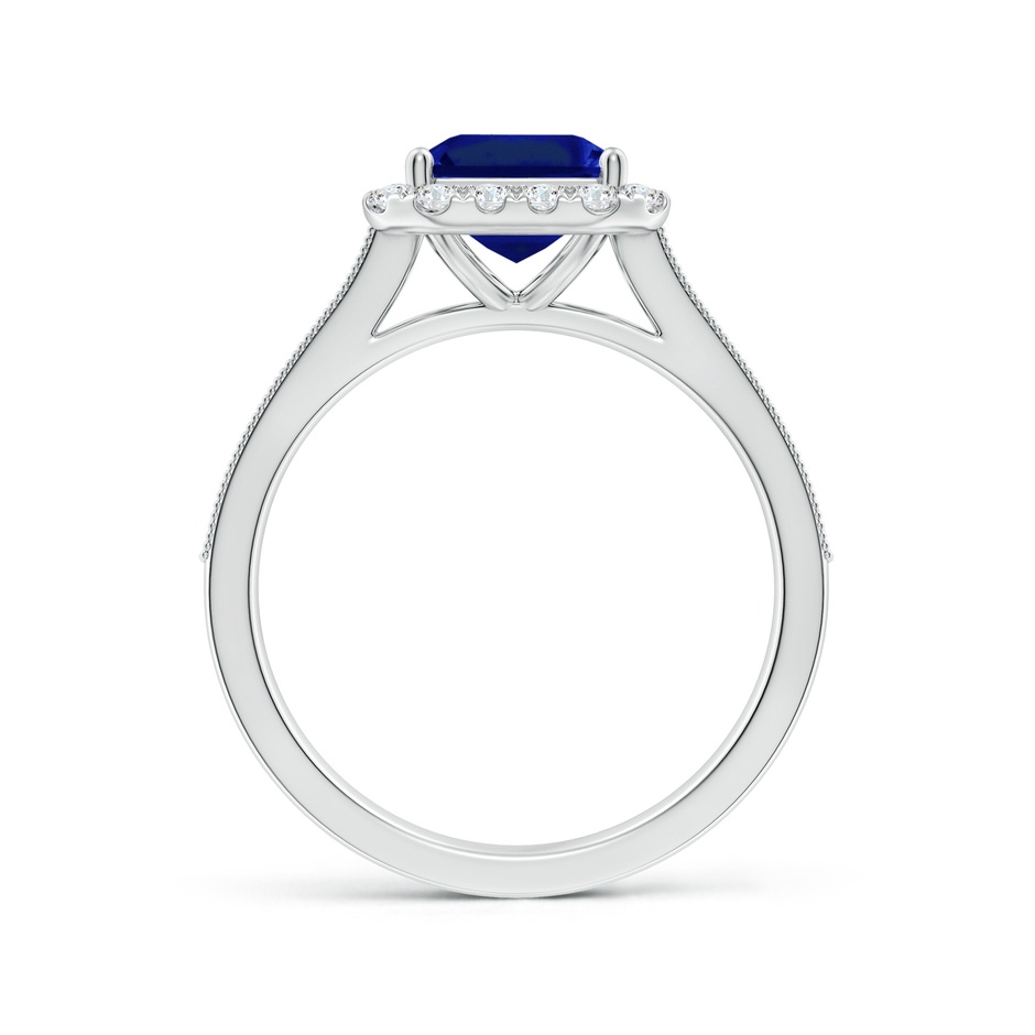 9x7mm Lab-Grown Emerald-Cut Blue Sapphire Reverse Tapered Shank Halo Engagement Ring in White Gold side 199