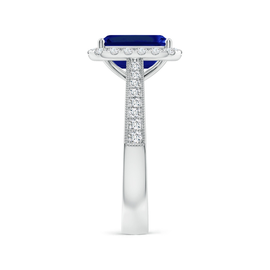 9x7mm Lab-Grown Emerald-Cut Blue Sapphire Reverse Tapered Shank Halo Engagement Ring in White Gold side 299