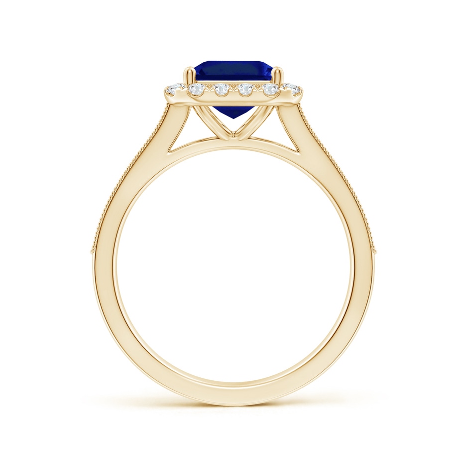 9x7mm AAAA Emerald-Cut Blue Sapphire Reverse Tapered Shank Halo Engagement Ring in Yellow Gold side 199