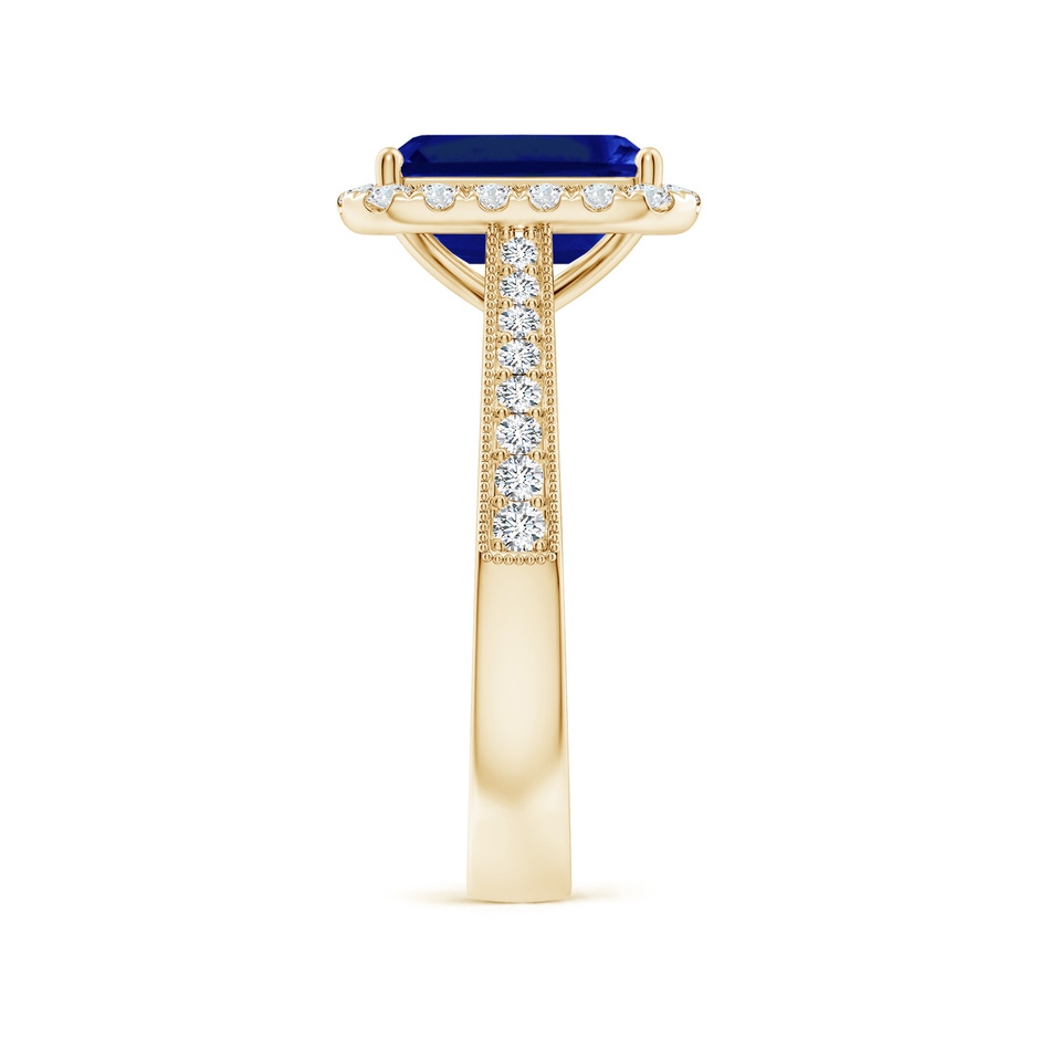 9x7mm AAAA Emerald-Cut Blue Sapphire Reverse Tapered Shank Halo Engagement Ring in Yellow Gold side 299