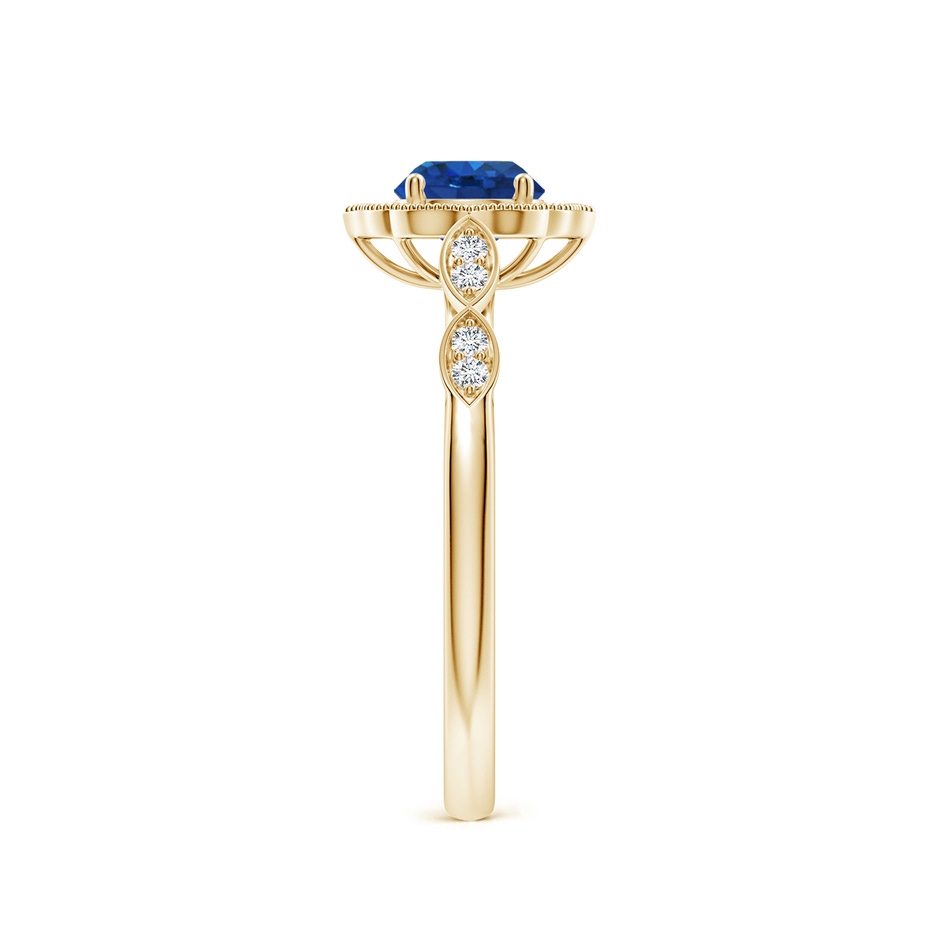 5mm AAA Vintage Inspired Round Blue Sapphire Ornate Halo Engagement Ring in Yellow Gold side 299