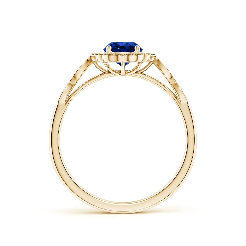 5mm AAAA Vintage Inspired Round Blue Sapphire Ornate Halo Engagement Ring in Yellow Gold - side 199