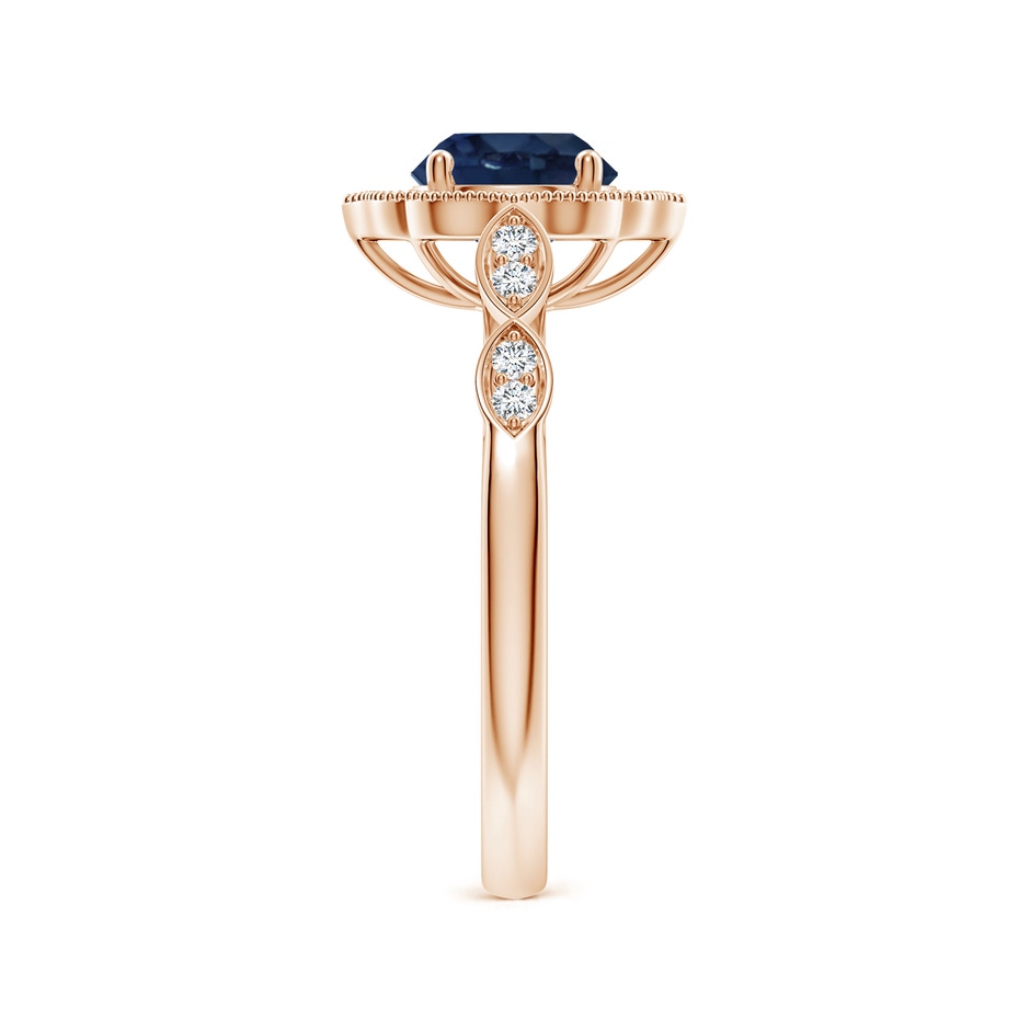 6.5mm AA Vintage Inspired Round Blue Sapphire Ornate Halo Engagement Ring in Rose Gold side 299