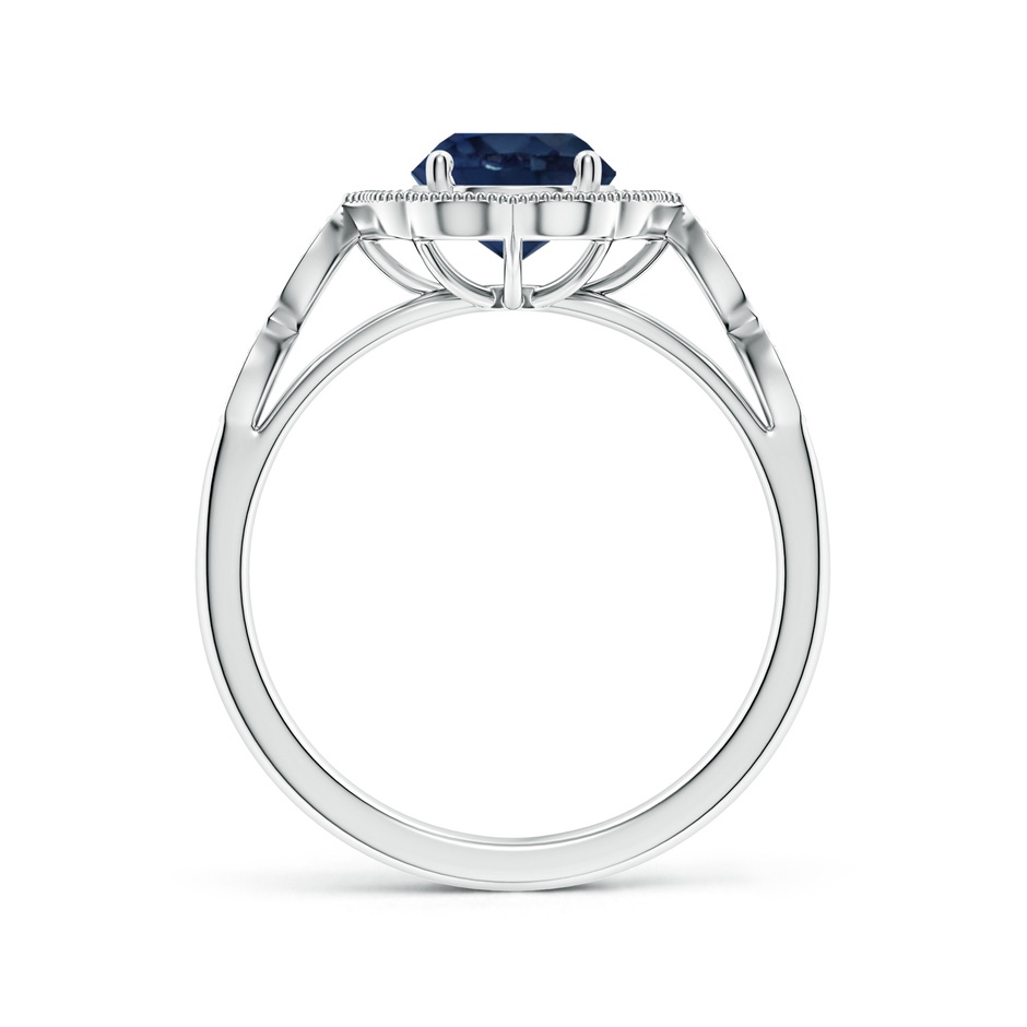 6.5mm AA Vintage Inspired Round Blue Sapphire Ornate Halo Engagement Ring in White Gold side 199