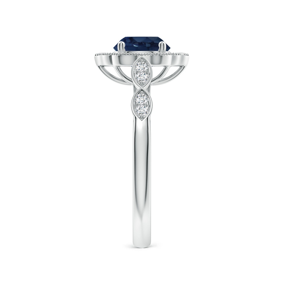 6.5mm AA Vintage Inspired Round Blue Sapphire Ornate Halo Engagement Ring in White Gold side 299