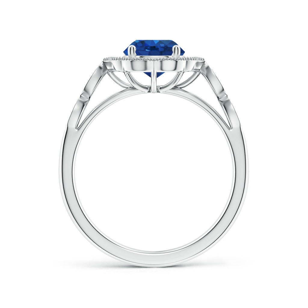 6.5mm AAA Vintage Inspired Round Blue Sapphire Ornate Halo Engagement Ring in White Gold - side 199