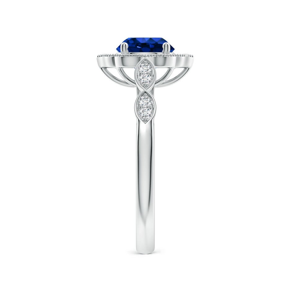 6.5mm Lab-Grown Vintage Inspired Round Blue Sapphire Ornate Halo Engagement Ring in White Gold side 299