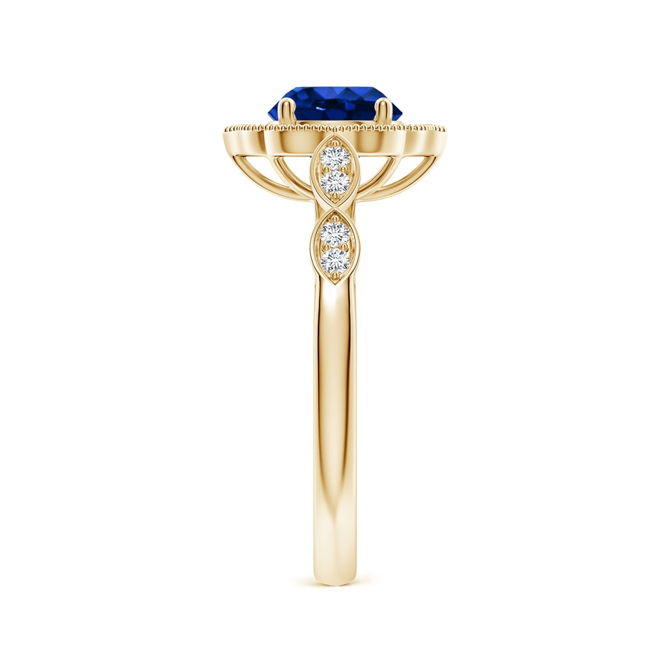 6.5mm AAAA Vintage Inspired Round Blue Sapphire Ornate Halo Engagement Ring in Yellow Gold side 299